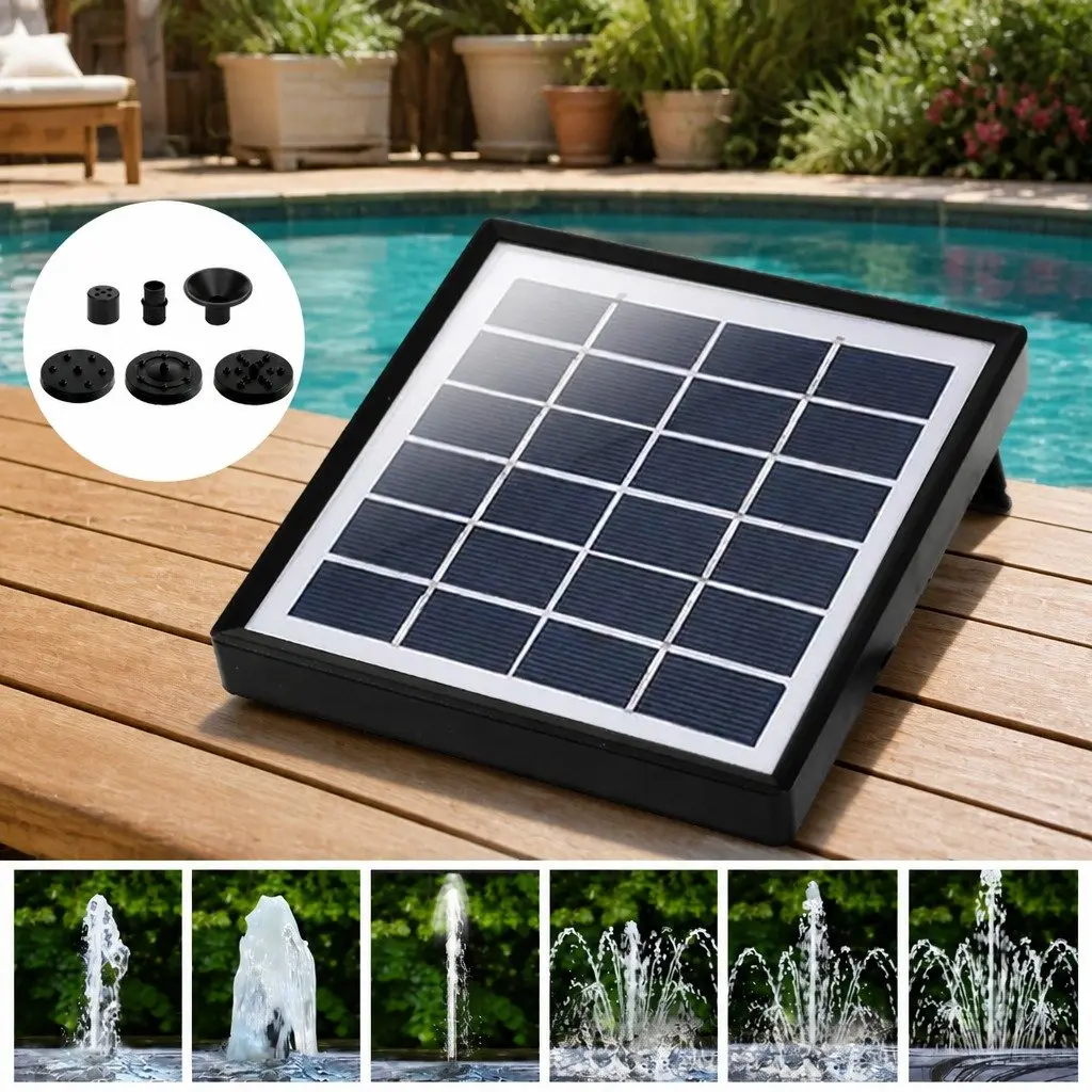 Solar Powered Water Fountain Pump Kit Black Adjustable Spray Patterns
