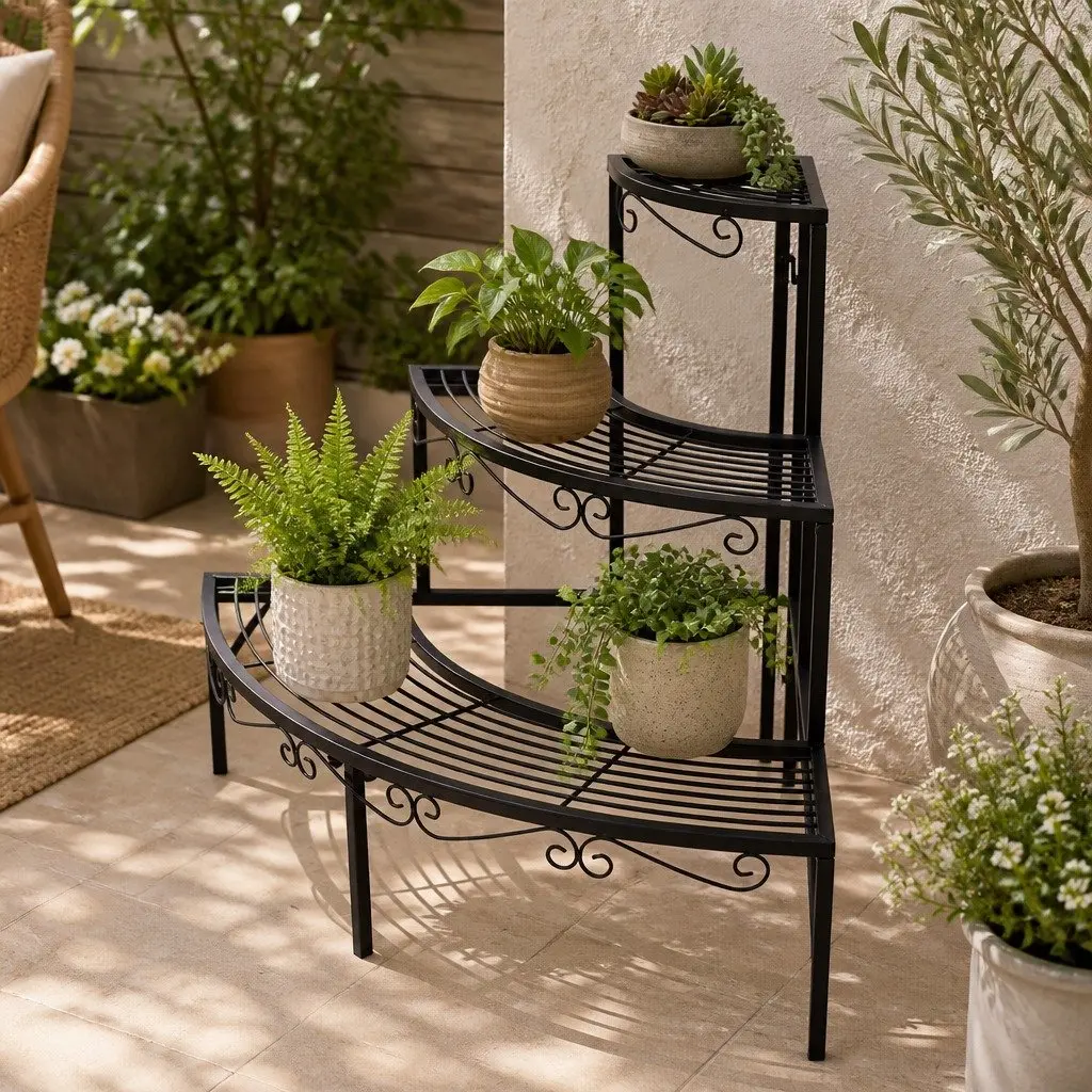 3-Tier Plant Stand Indoor Outdoor Metal Flower Pot Rack Shelf Storage Garden