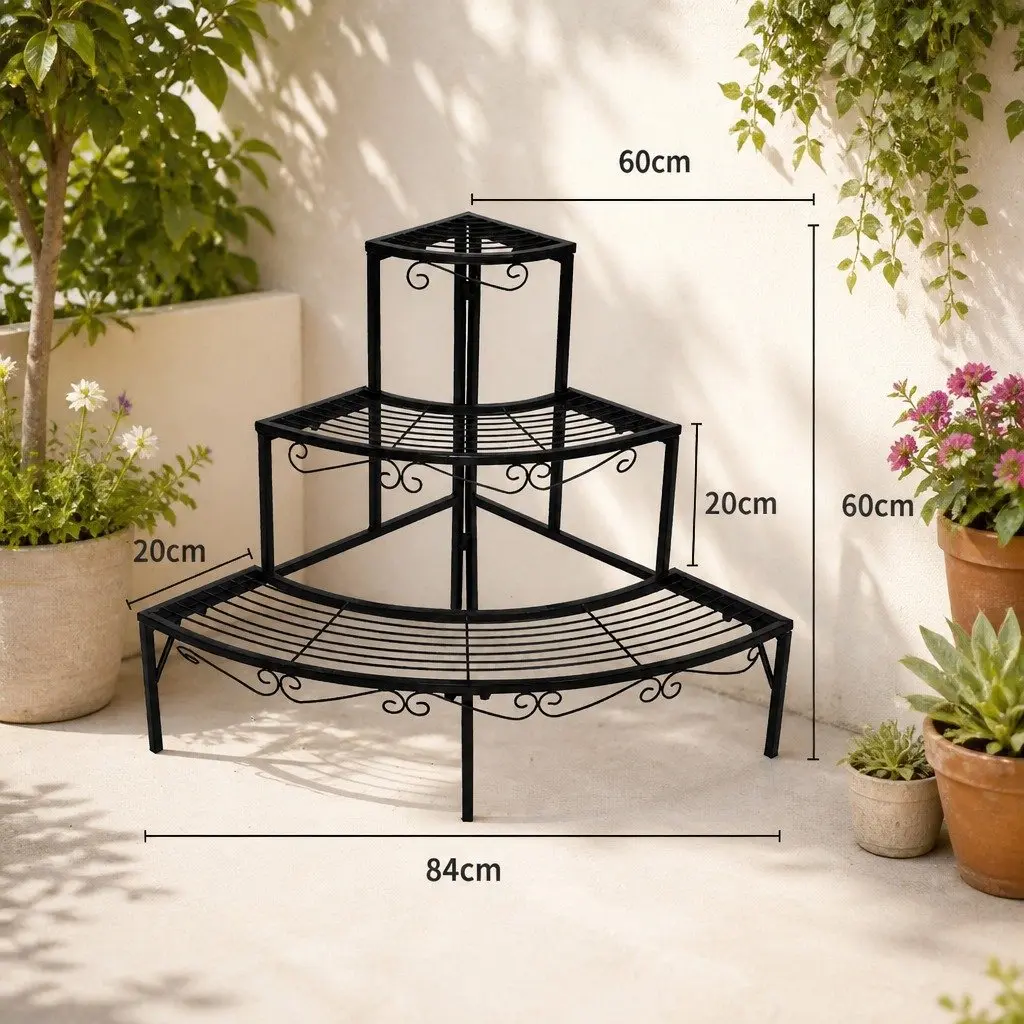 3-Tier Plant Stand Indoor Outdoor Metal Flower Pot Rack Shelf Storage Garden