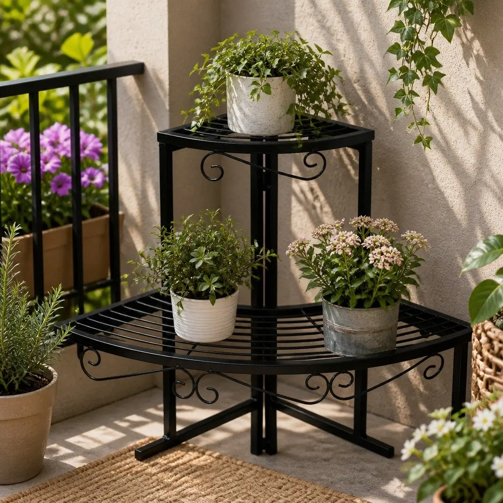 3-Tier Plant Stand Indoor Outdoor Metal Flower Pot Rack Shelf Storage Garden