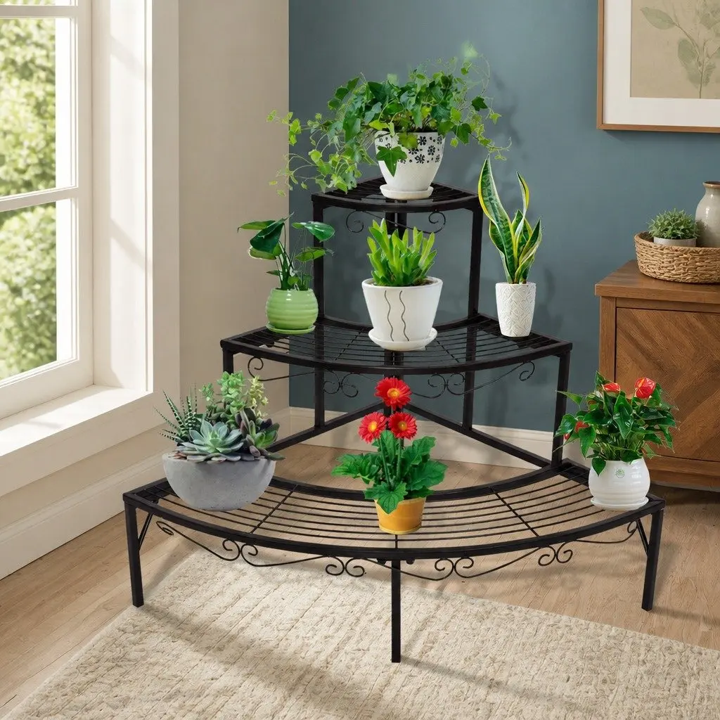 3-Tier Plant Stand Indoor Outdoor Metal Flower Pot Rack Shelf Storage Garden