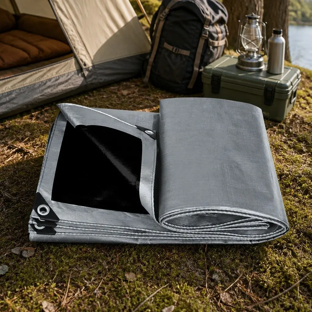 Heavy Duty Tarp Grey Black 200GSM Waterproof Outdoor Weather Protection