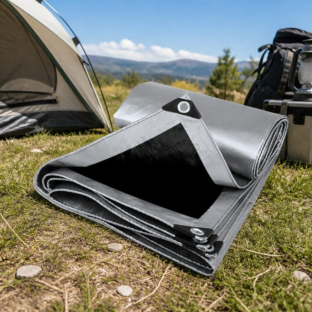 Heavy Duty Tarp Grey Black 2.13m x 6.10m Waterproof Camping Outdoor Weather Protection