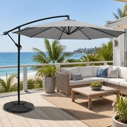 Outdoor Cantilever Umbrella 3m Octagonal Side Post Grey Beach Garden Patio Shade
