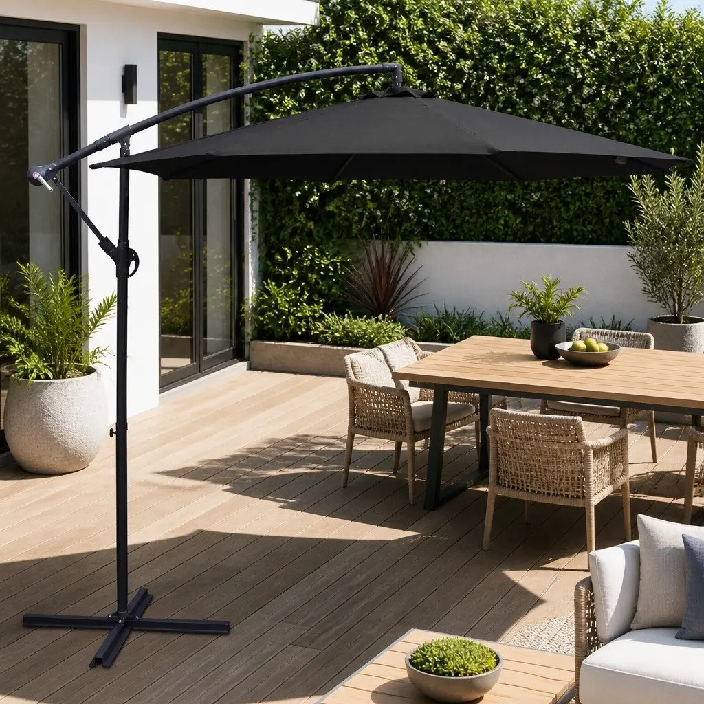 Outdoor Umbrella Black 3m Side Post Octagonal Canopy UV50+ Protection
