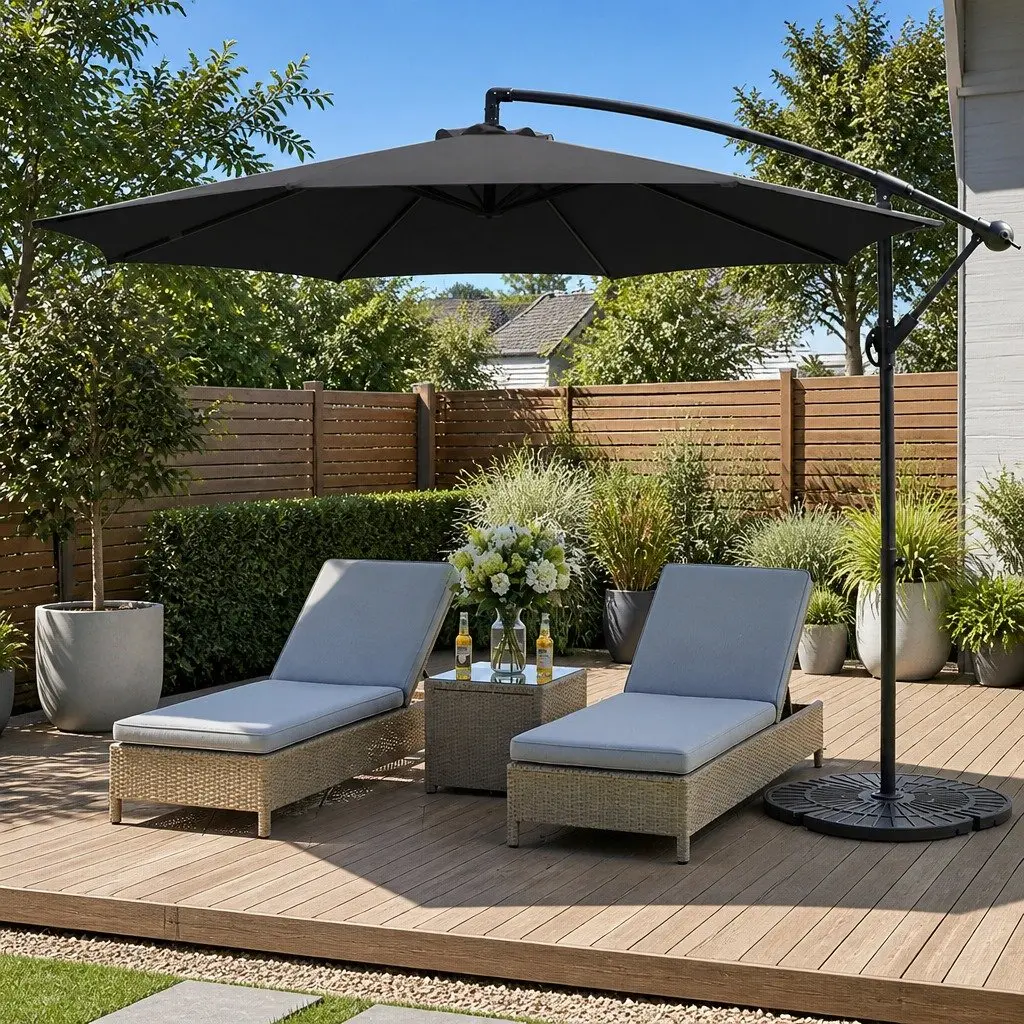 Outdoor Umbrella Black 3m Side Post Octagonal Canopy UV50+ Protection
