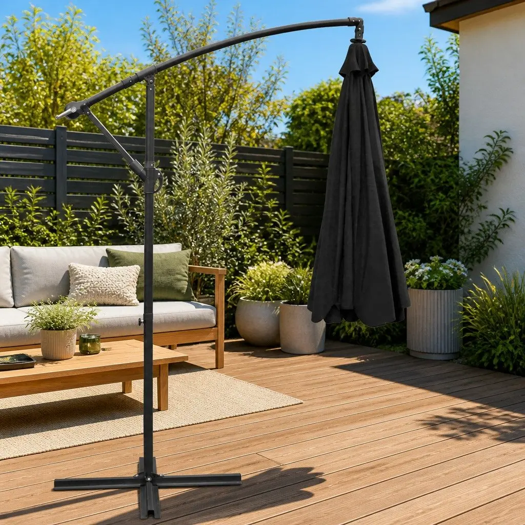 Outdoor Umbrella Black 3m Side Post Octagonal Canopy UV50+ Protection