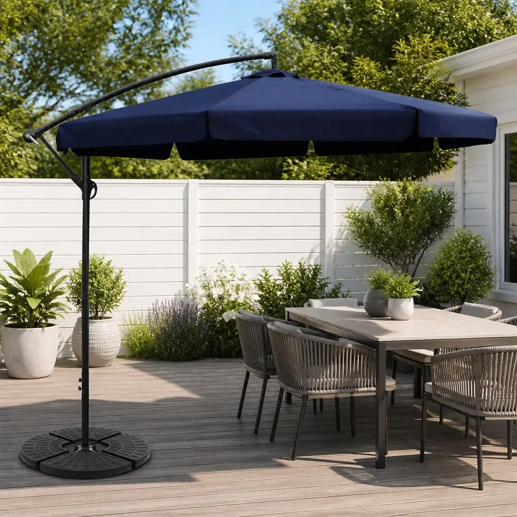 Outdoor Umbrella Navy 3m Octagonal Side Post UV50+ Protection Water-Resistant Polyester