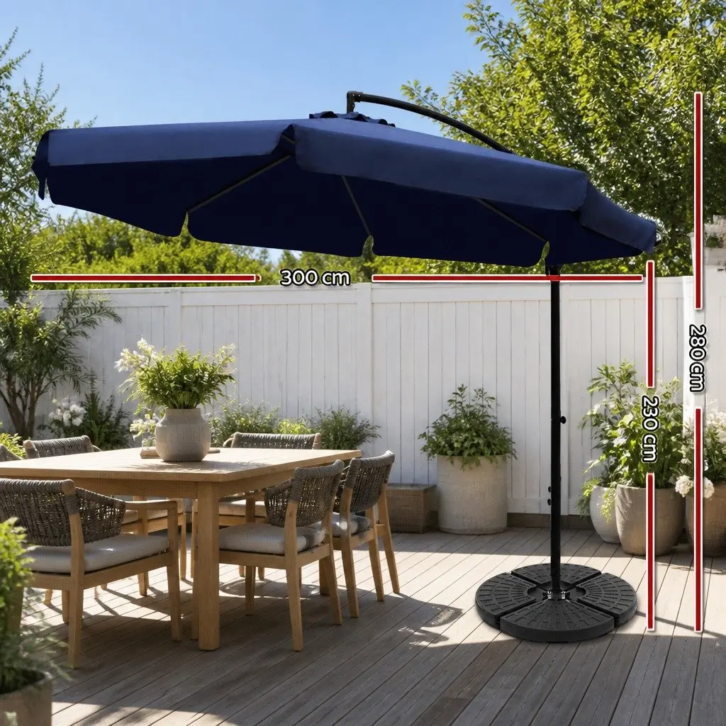 Outdoor Umbrella Navy 3m Octagonal Side Post UV50+ Protection Water-Resistant Polyester
