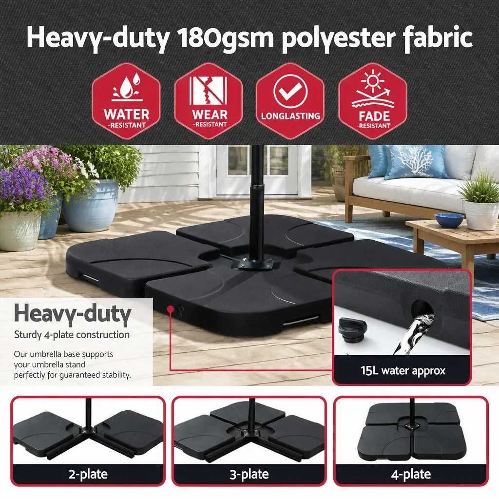 Outdoor Umbrella Charcoal 3m Solar LED Lights UV50+ Cantilever Garden Patio Shade