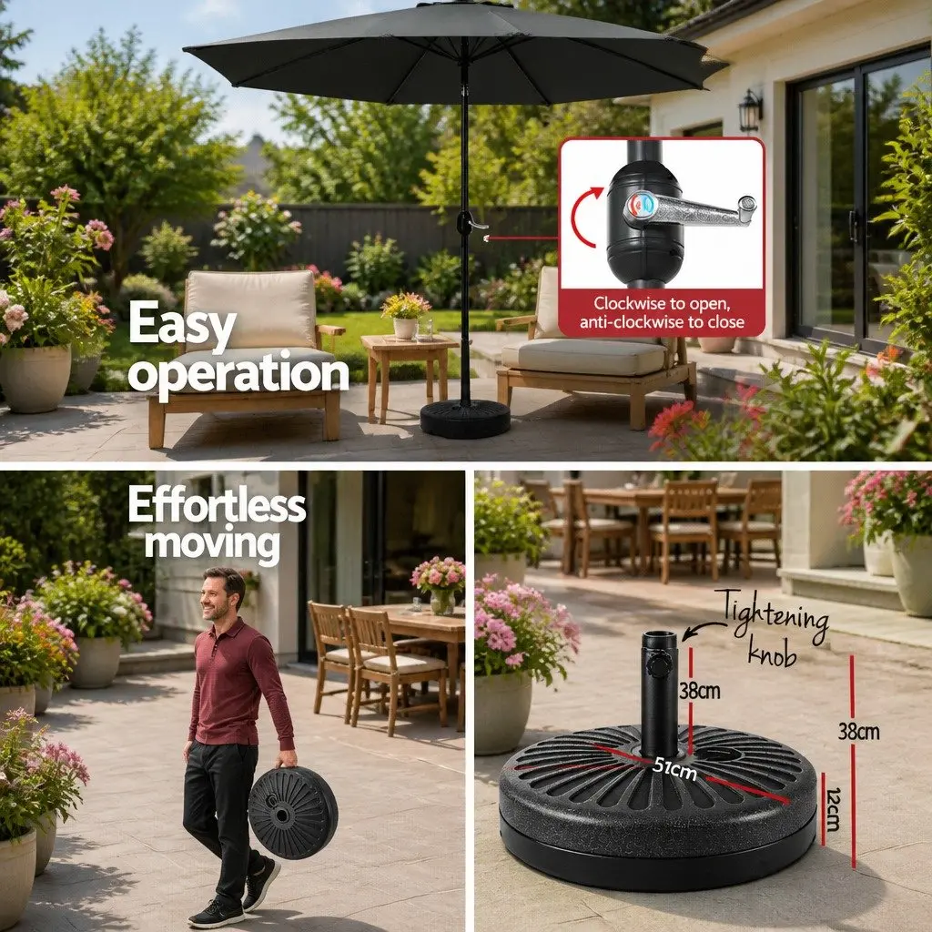 Outdoor Umbrella Black 2.7m Centre Post Octagonal Canopy UV50+ Water-Resistant Tilt Mechanism
