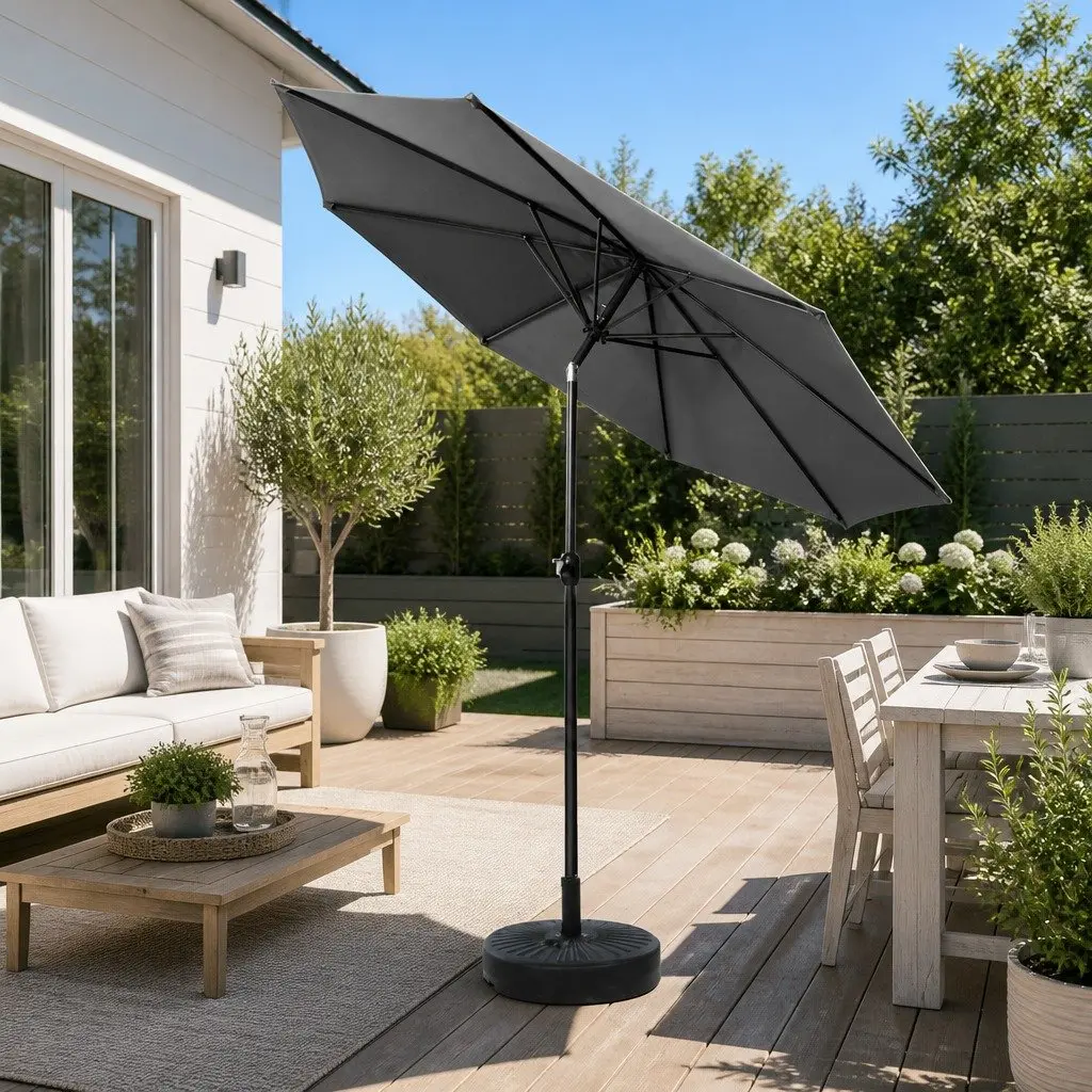 Outdoor Umbrella Charcoal 2.7m UV50+ Polyester Crank Tilt Steel Frame
