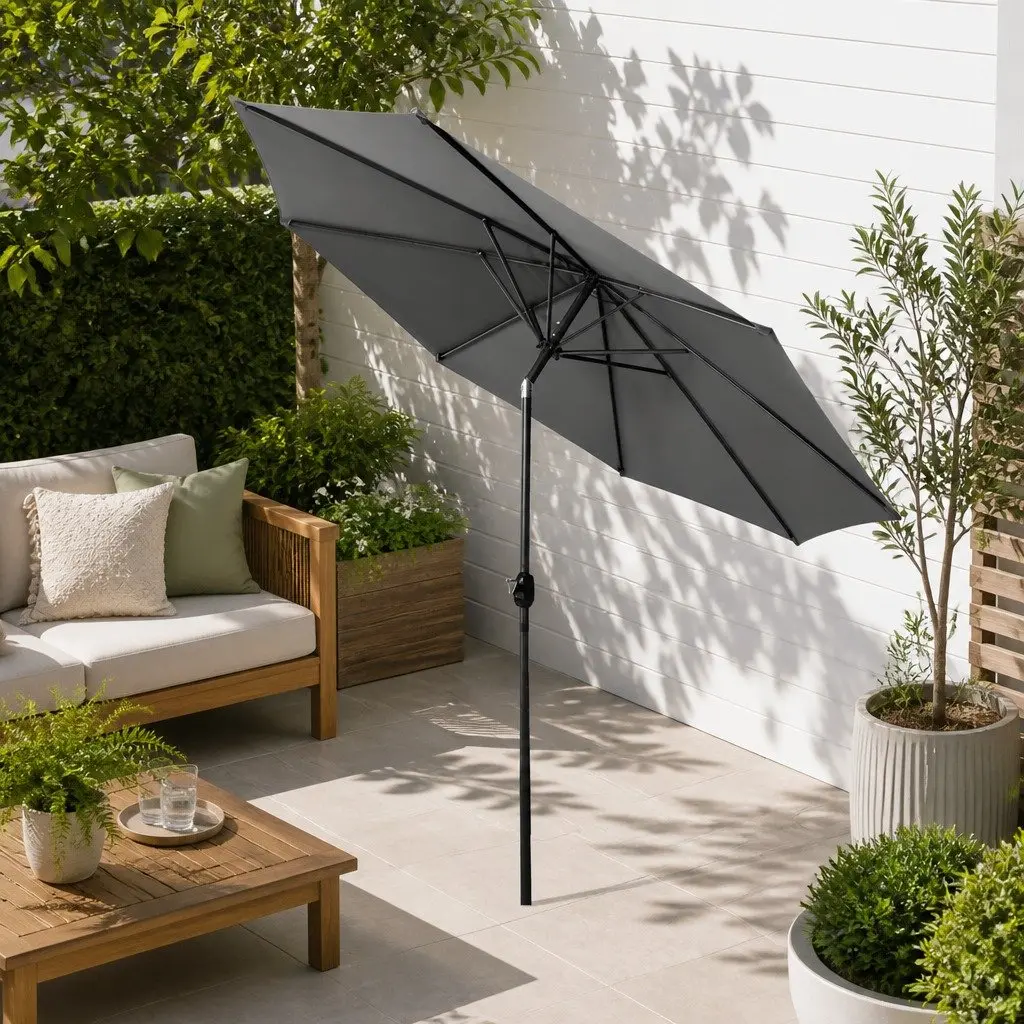 Outdoor Umbrella Charcoal 2.7m UV50+ Polyester Canopy Adjustable Tilt Mechanism