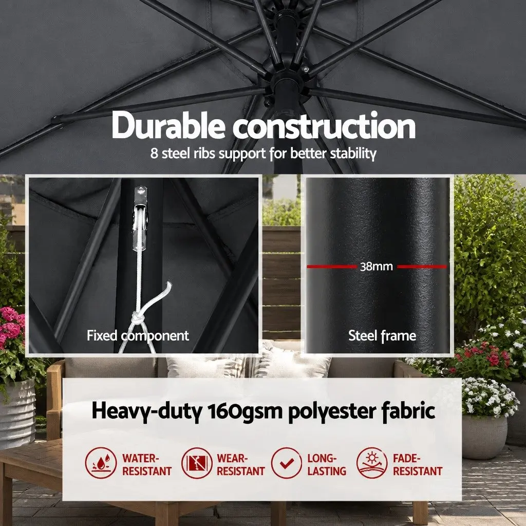 Outdoor Umbrella Black 3m Octagonal Centre Post Garden Patio Beach Sun Shade Tilt