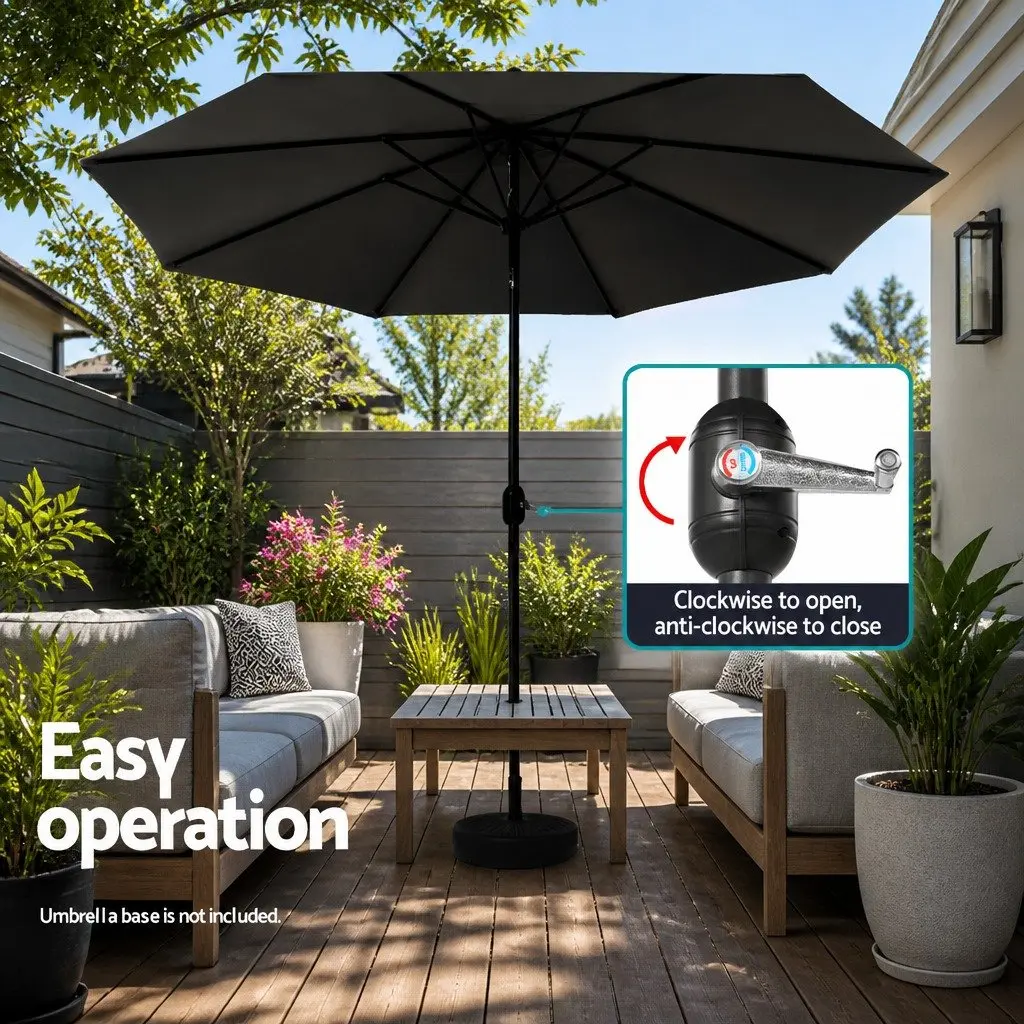 Outdoor Umbrella Black 3m Octagon Centre Post Tilt Sunshade with UV50 Protection and Water-Resistant Polyester Canopy