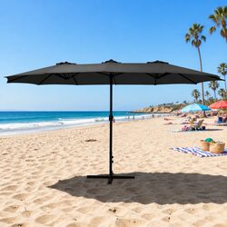 Compact 4.57m Black Outdoor Umbrella for Easy Setup