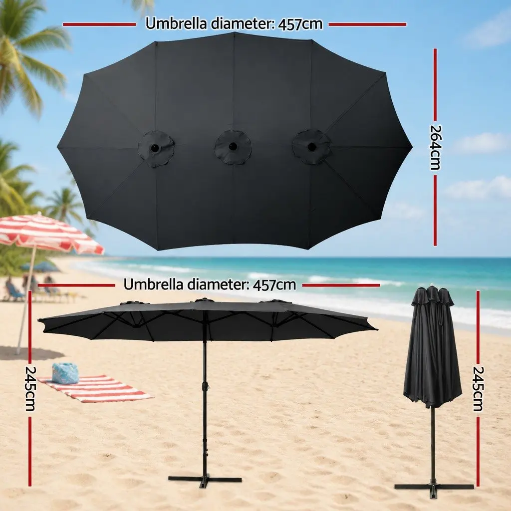 Outdoor Umbrella Black 4.57m Centre Post Dodecagon Canopy with UV50+ Protection