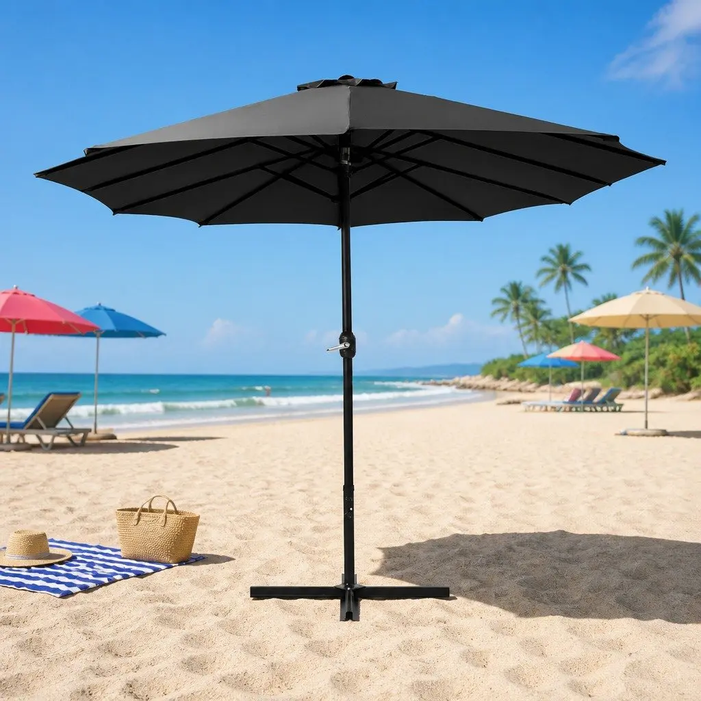 Outdoor Umbrella Black 4.57m Centre Post Dodecagon Canopy with UV50+ Protection