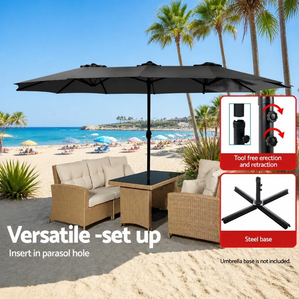 Outdoor Umbrella Black 4.57m Centre Post Dodecagon Canopy with UV50+ Protection