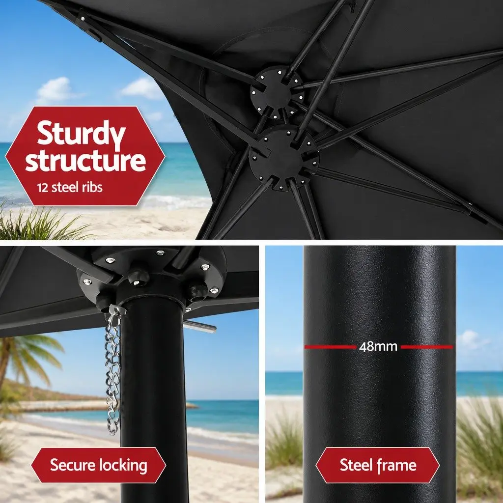 Outdoor Umbrella Black 4.57m Centre Post Dodecagon Canopy with UV50+ Protection
