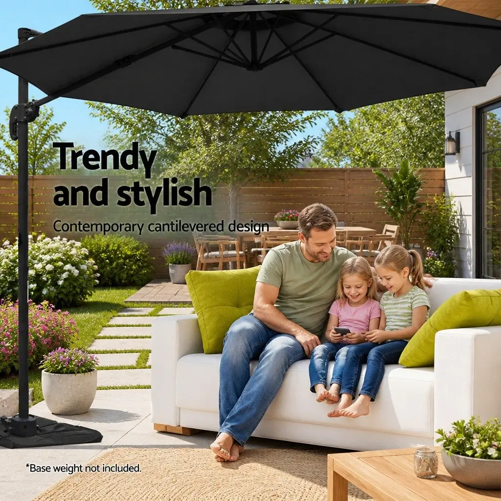 Outdoor Cantilever Umbrella Black 3m 360 Degree Rotation Octagonal Sunshade