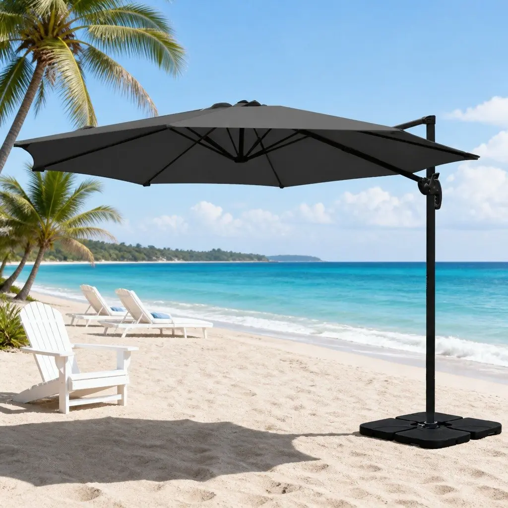 3m Outdoor Umbrella Charcoal Octagonal Canopy UV50+ 360 Degree Rotation