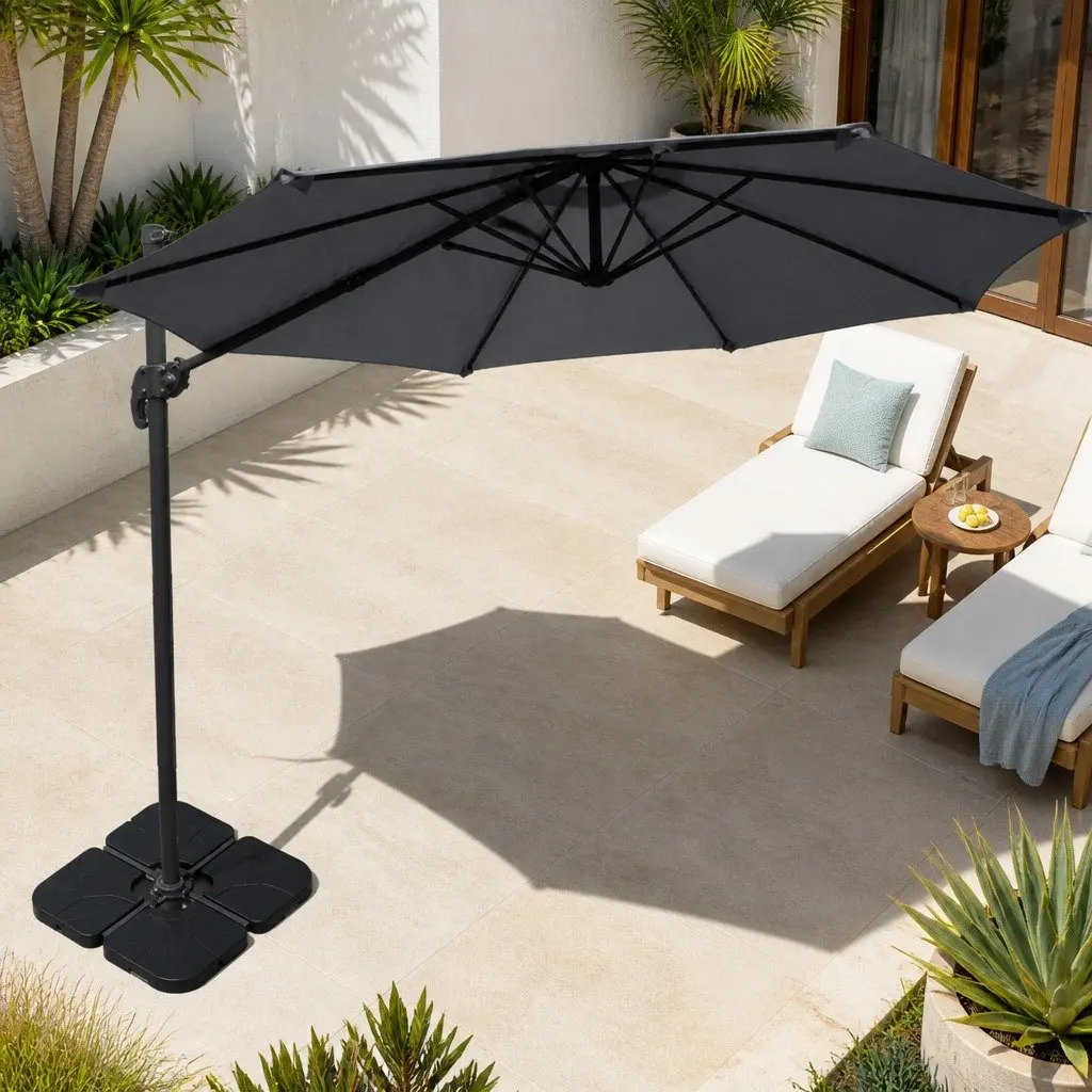 3m Outdoor Umbrella Charcoal Octagonal Canopy UV50+ 360 Degree Rotation