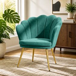 Stylish Green Velvet Armchair with Shell Back Design