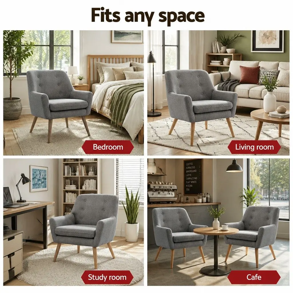 Armchair Lounge Chair Accent Tub Chair Grey Upholstered Faux Linen Furniture