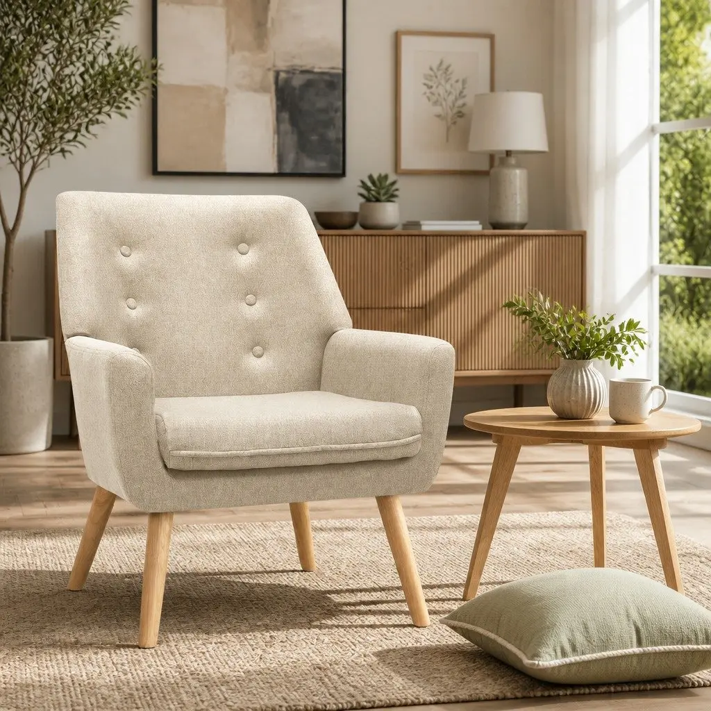 Beige Upholstered Armchair