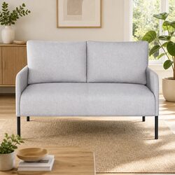 2-Seater Armchair Sofa Grey Linen Upholstery Modern Lounge Chair with Metal