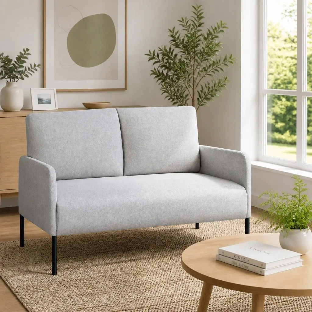 Linen Grey 2 Seater Sofa Armchair Cushioned Seat Contemporary Lounge Chair