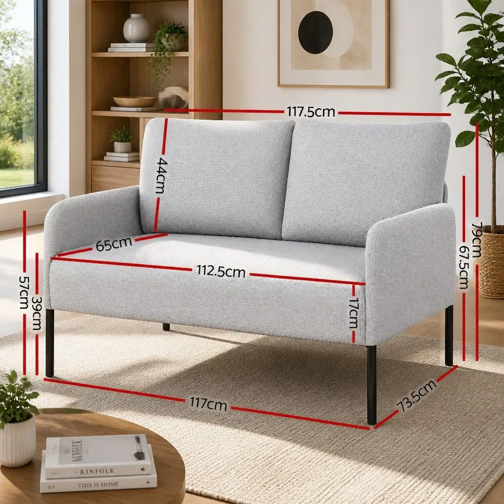 Linen Grey 2 Seater Sofa Armchair Cushioned Seat Contemporary Lounge Chair