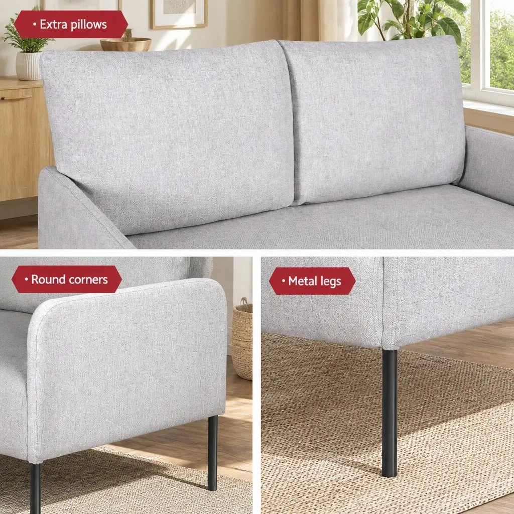 Linen Grey 2 Seater Sofa Armchair Cushioned Seat Contemporary Lounge Chair