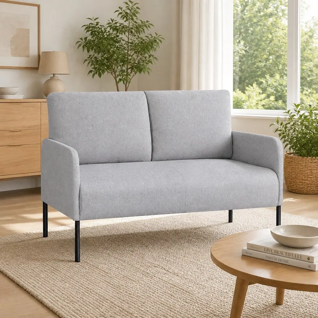 Linen Grey 2 Seater Sofa Armchair Cushioned Seat Contemporary Lounge Chair