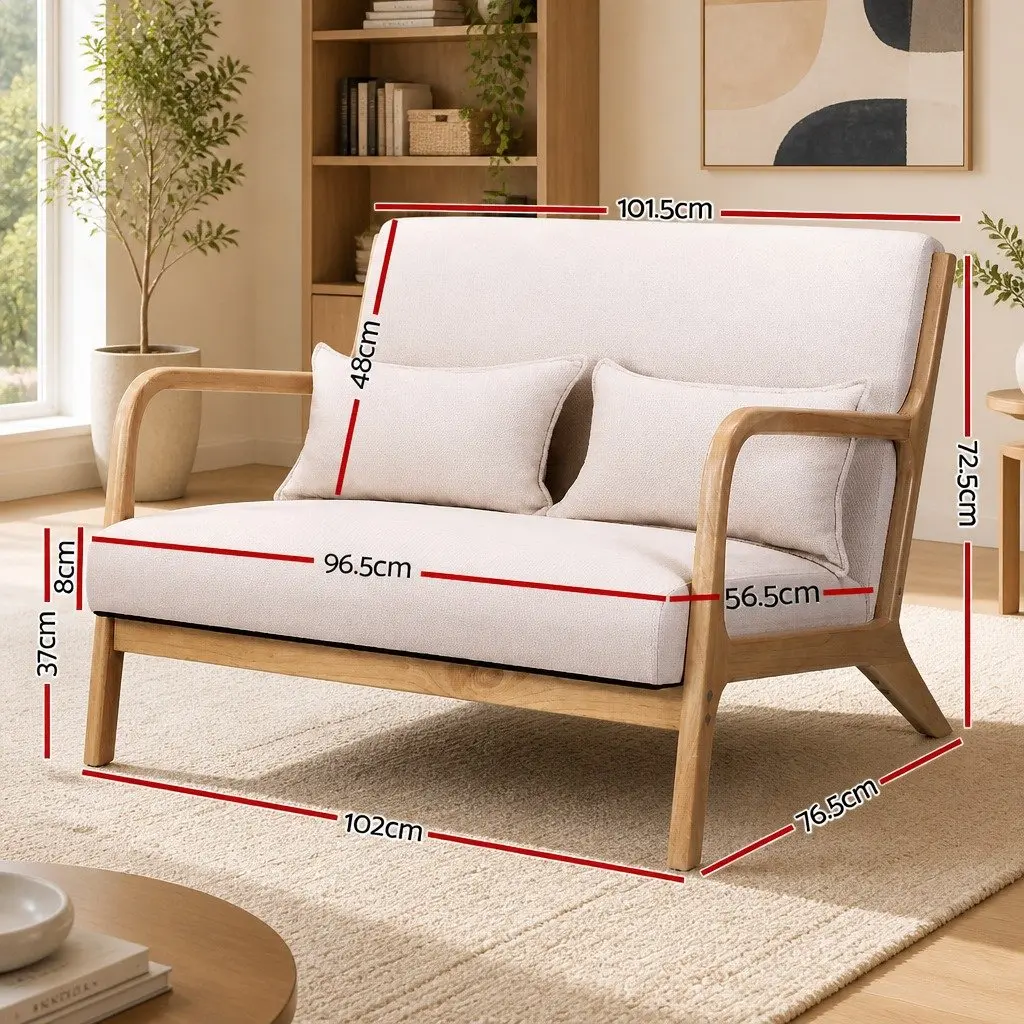 Armchair Beige Modern Scandinavian Style Upholstered Cushioned Seat