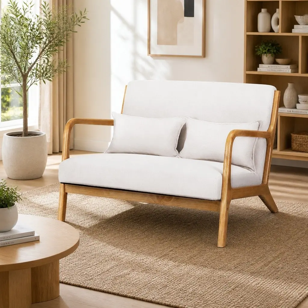 Armchair Beige Modern Scandinavian Style Upholstered Cushioned Seat