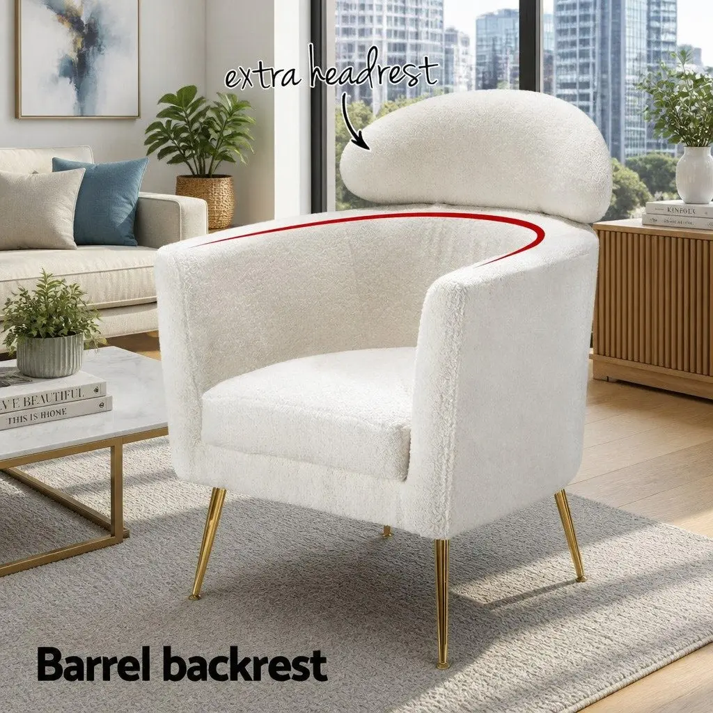 White Armchair Boucle Fabric Modern Scandinavian Design Cushioned Accent Chair