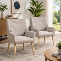Compact and Cozy Beige Faux Fabric Armchair Set - 2 Chairs