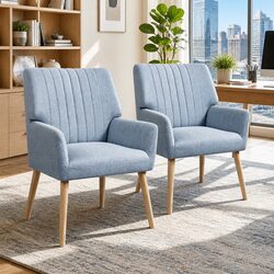 2X Armchair Grey Faux Fabric Lounge Chair with Wood Legs Relaxation Seating