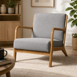 Armchair Fabric Light Grey Lounge Seating Relaxation Chair with Rubber Wood Legs