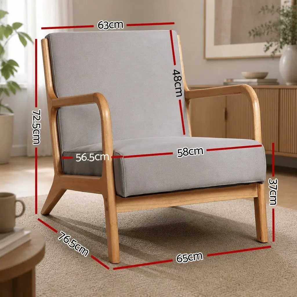 Armchair Fabric Light Grey Lounge Seating Relaxation Chair with Rubber Wood Legs