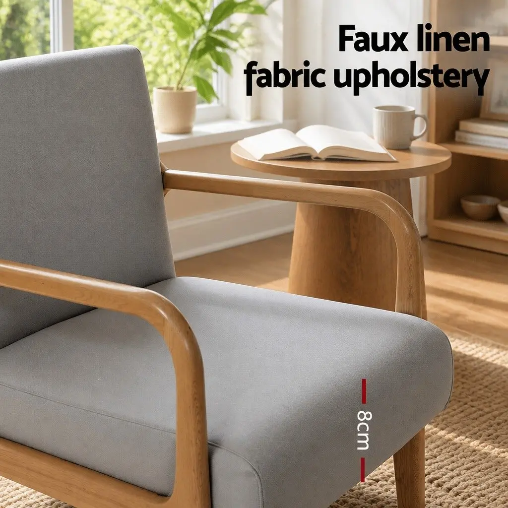 Armchair Fabric Light Grey Lounge Seating Relaxation Chair with Rubber Wood Legs