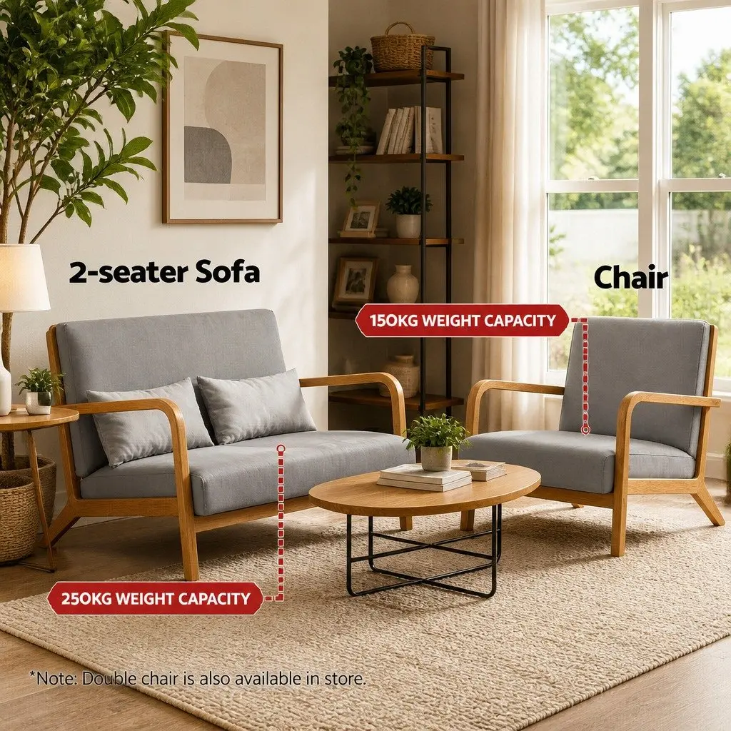 Armchair Fabric Light Grey Lounge Seating Relaxation Chair with Rubber Wood Legs