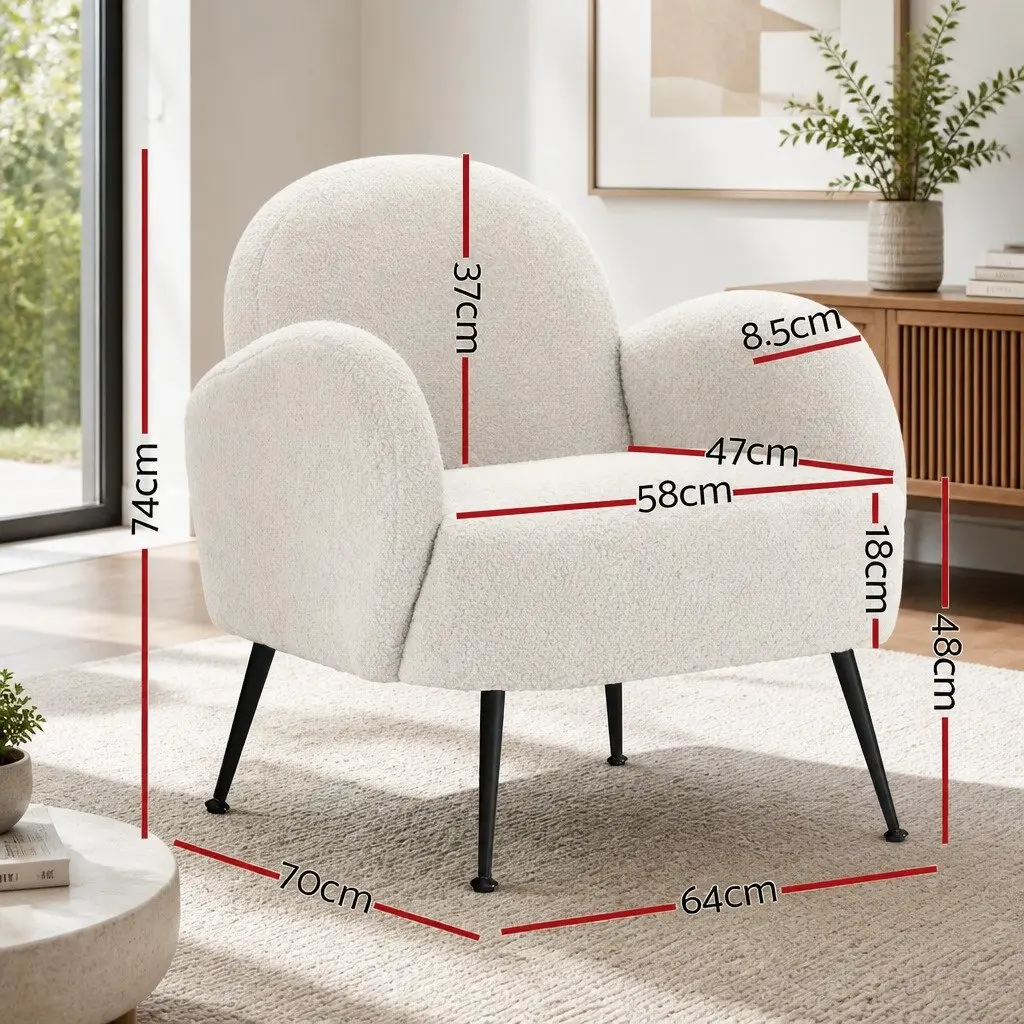 White Boucle Armchair with Steel Legs