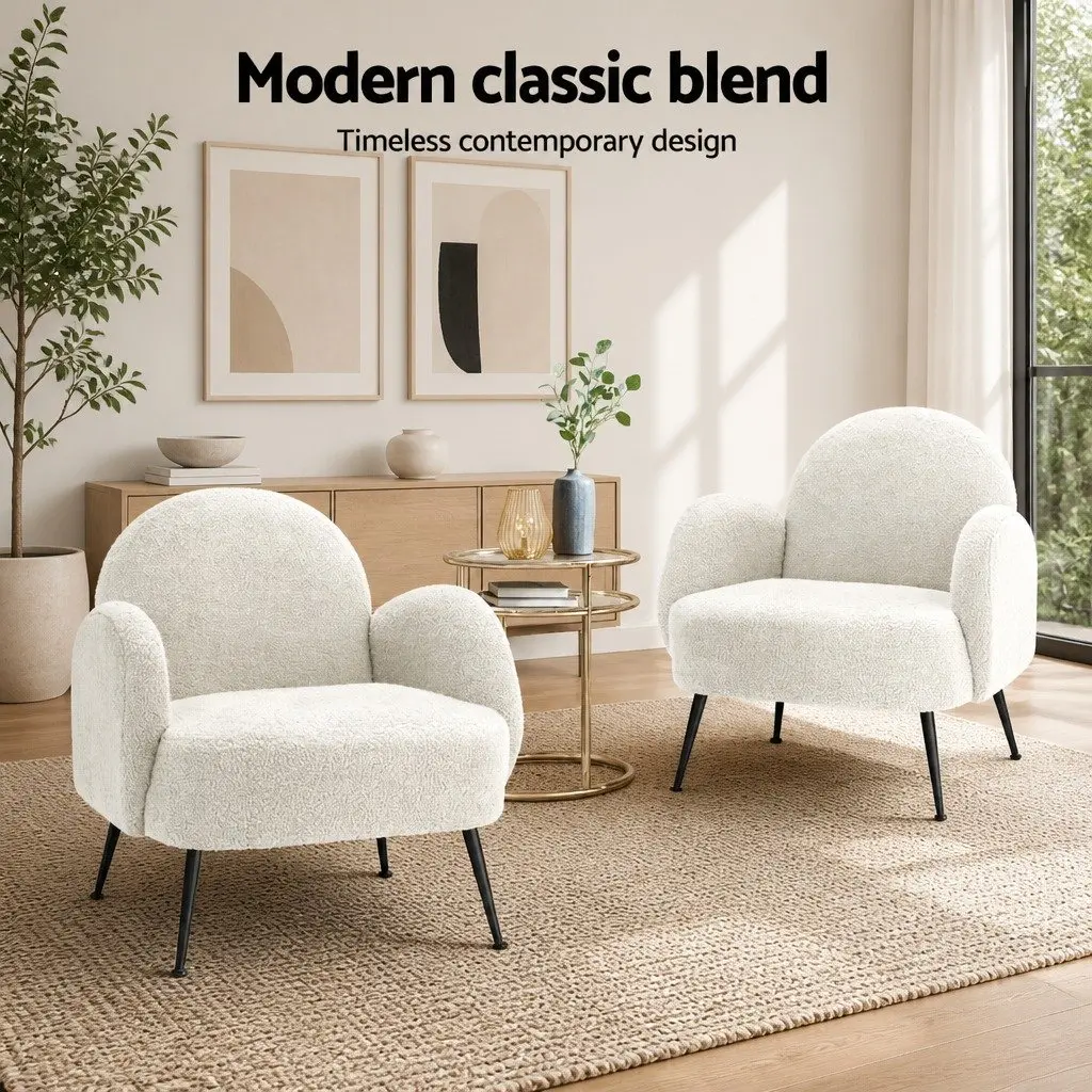 White Boucle Armchair with Steel Legs