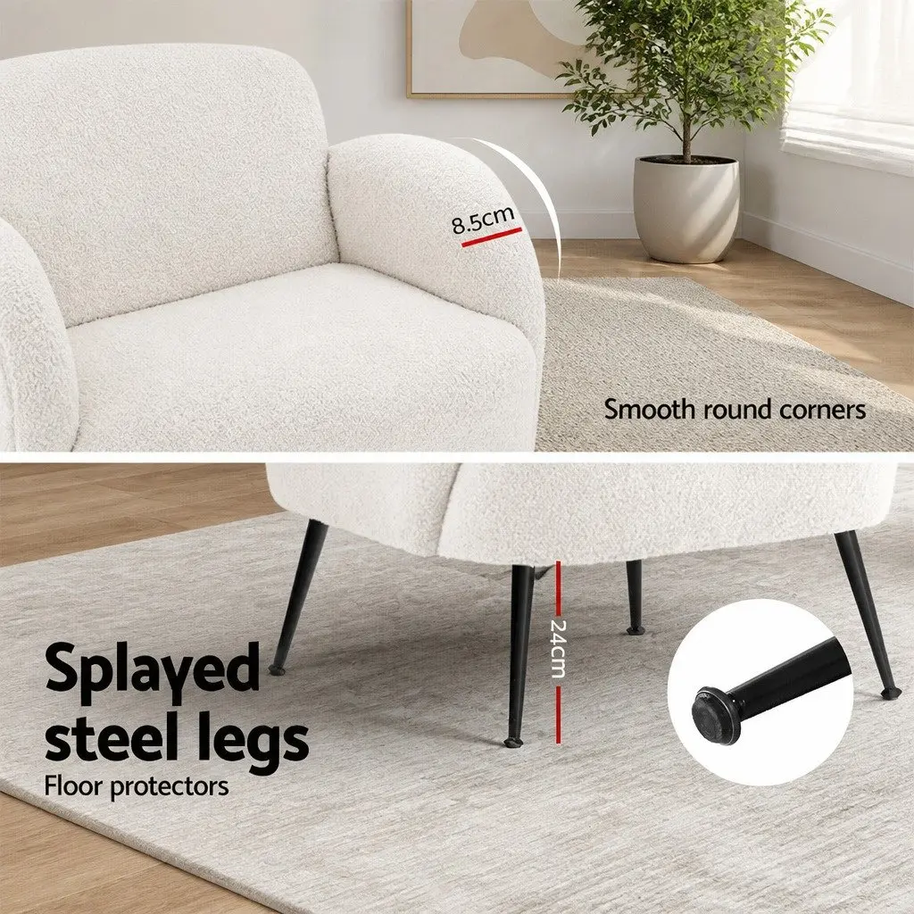 White Boucle Armchair with Steel Legs