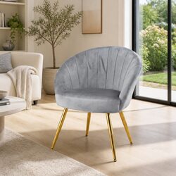 Elegant Grey Velvet Armchair with Golden Accents