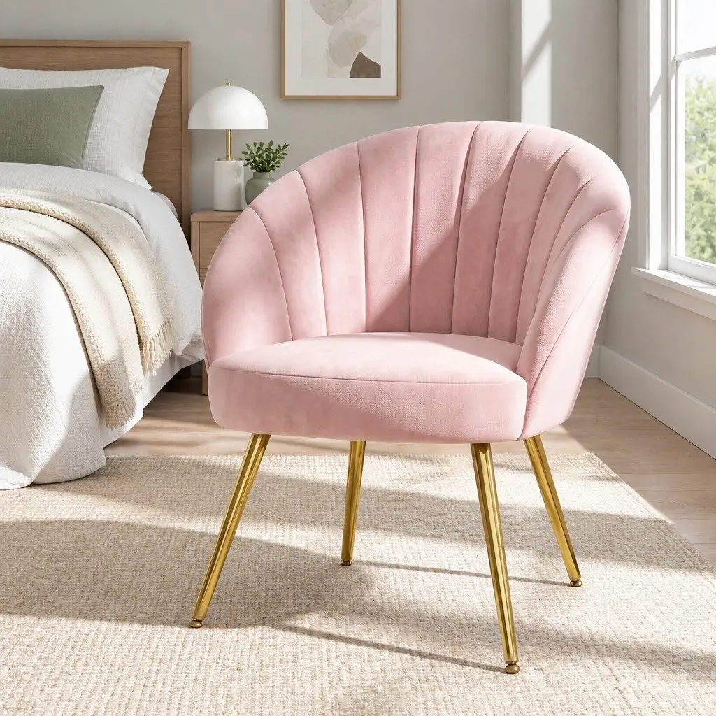 Armchair Pink Velvet Extra Wide Back High Resilience Foam Splayed Legs