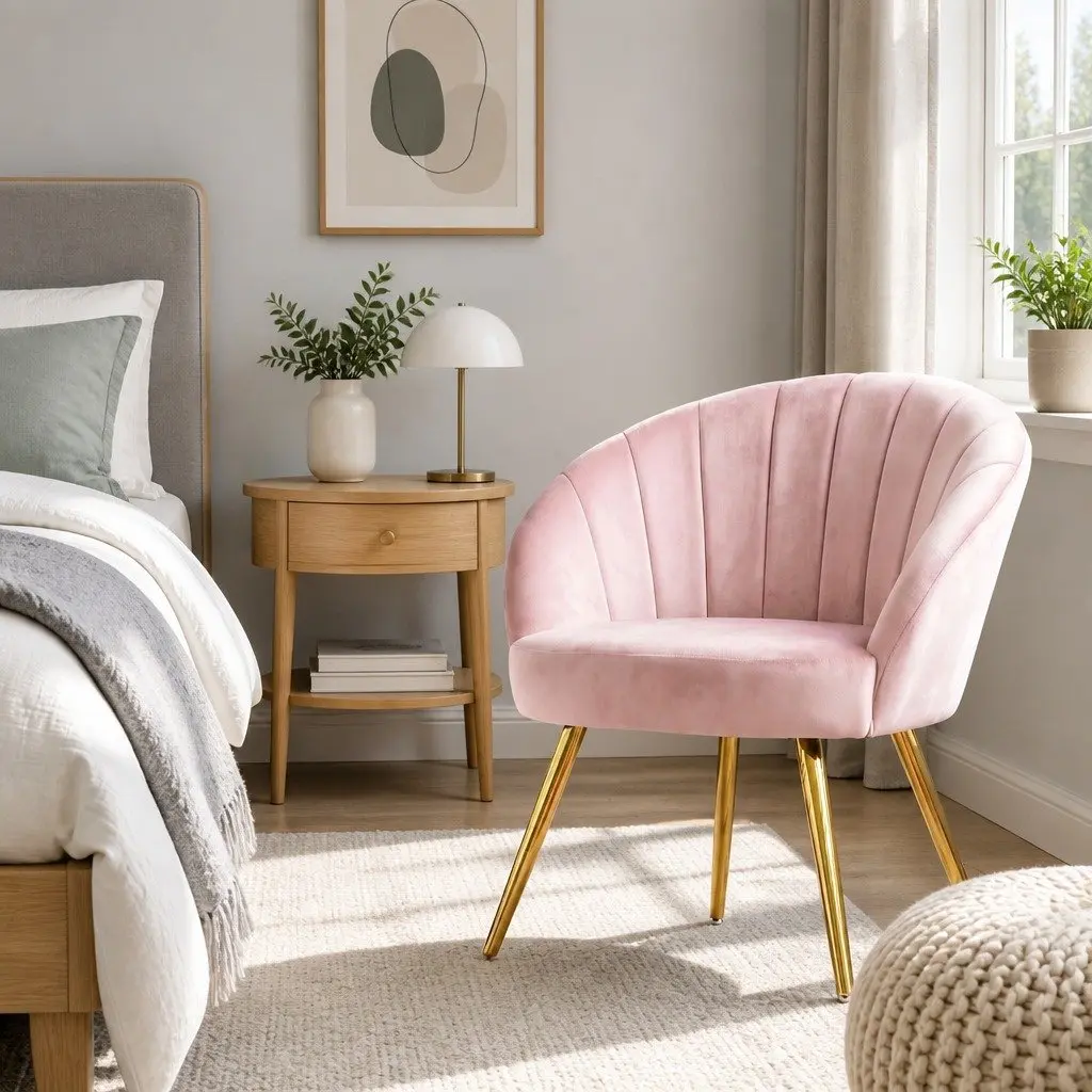 Armchair Pink Velvet Extra Wide Back High Resilience Foam Splayed Legs